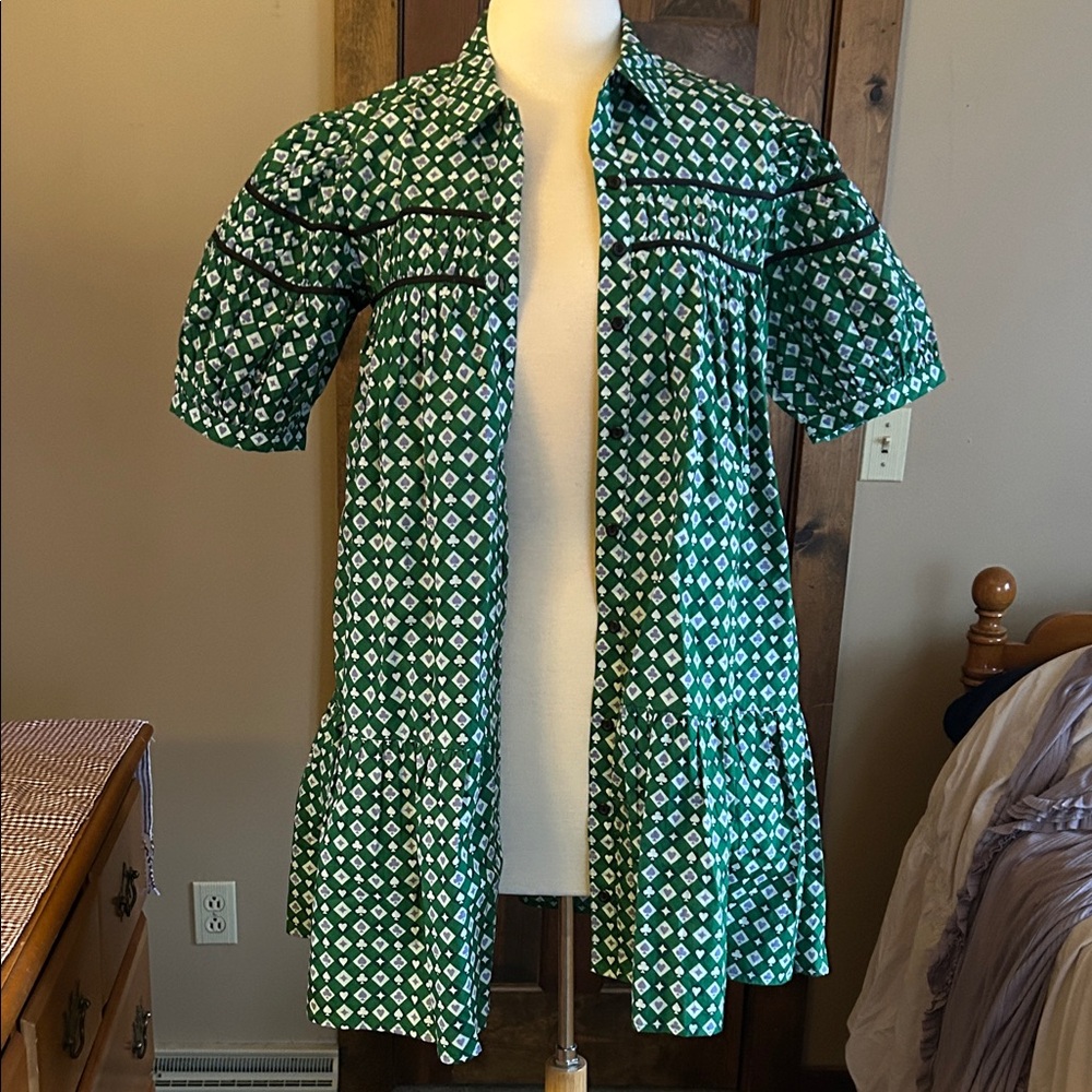 Anthropologie Green Patterned Dress